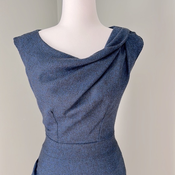EUC - AXARA Paris sleeveless dark blue fine tweed midi dress. - Picture 2 of 14